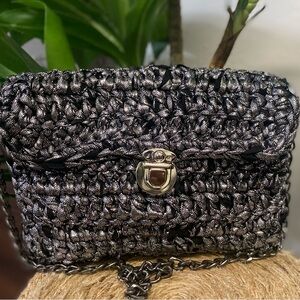 Elegant Black and Silver Woven Bag